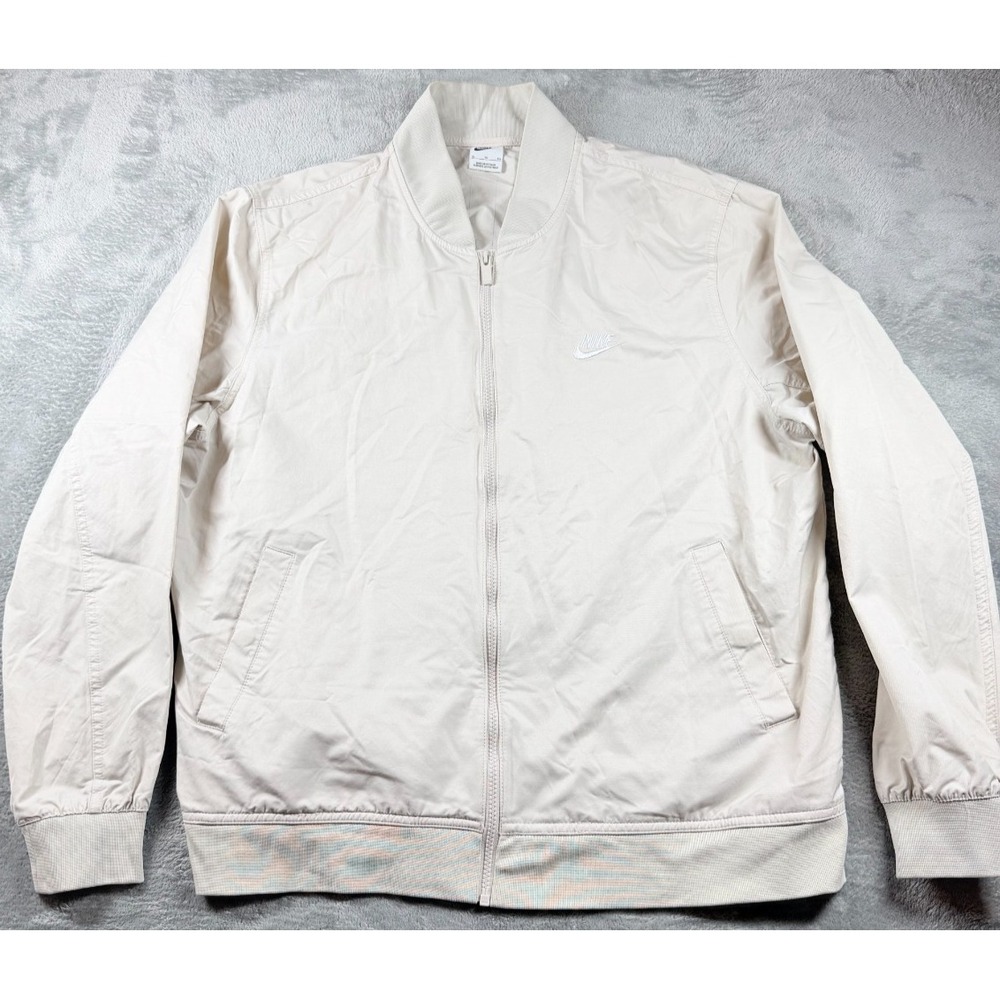 Nike Bomber Jacket Men's XL Ivory Full Zip Swoosh Casual Lightweight Coat